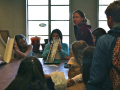 In the Kiowa Lab, students race "glaciers" made from marshmallow creme, Oreo cookies, and cornstarch down rocky and smooth slopes made from PVC pipe. Photo by Shelly Sommer, April 2014.