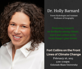 Photo of Holly Barnard and advertisement for her invited talk in Fort Collins