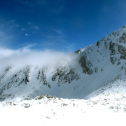 The clouds lift from a ridge above Green Lakes Valley, Colorado, during the annual snow survey, 11 May 2011. Photo by Danielle Perrot.