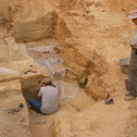 J.F. Hoffecker and V.T. Holliday collect samples for soil micromorphology analysis from the occupation layers at Mira on 14 August 2012 (photo by V.N. Stepanchuk).